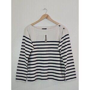 J. CREW Mariner Cloth Boatneck T-Shirt Long Sleeve Striped Beige Navy  Medium